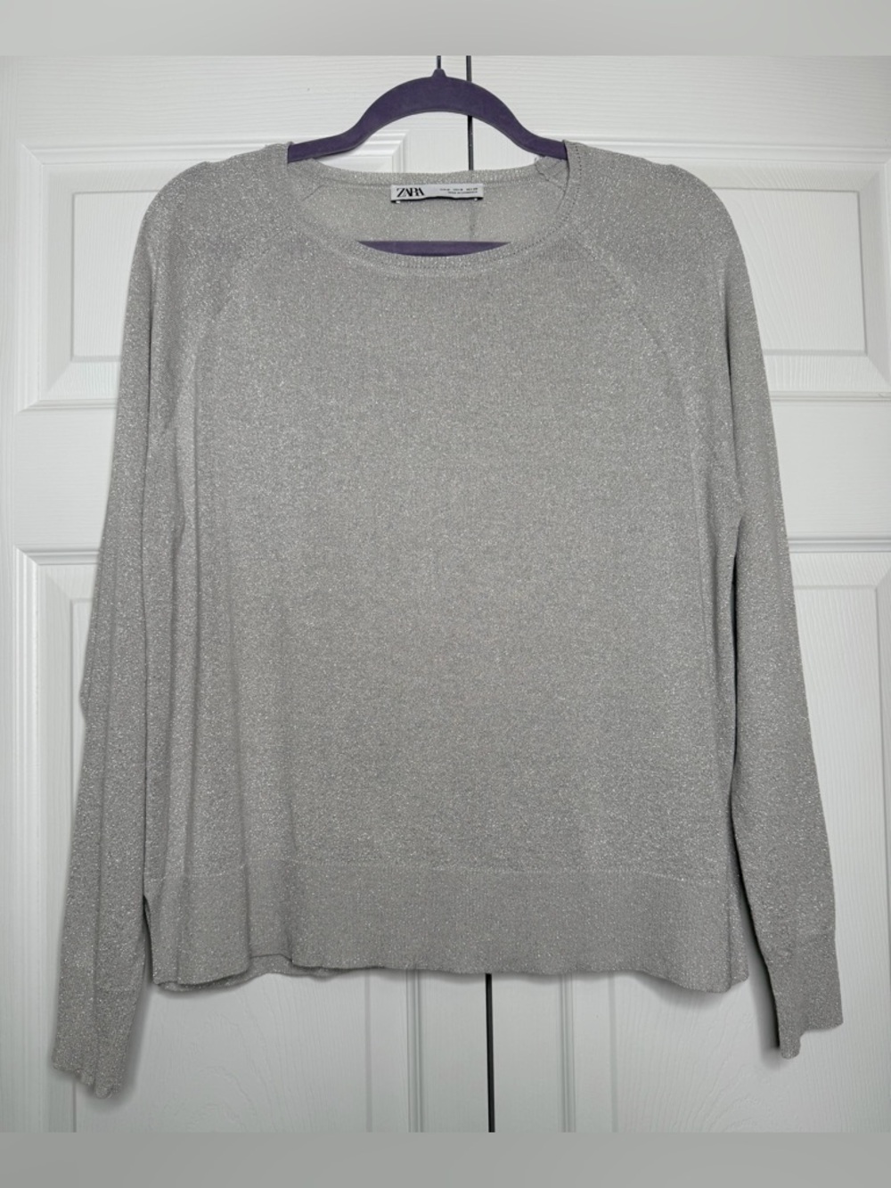 Zara Silver Metallic Crewneck Sweater